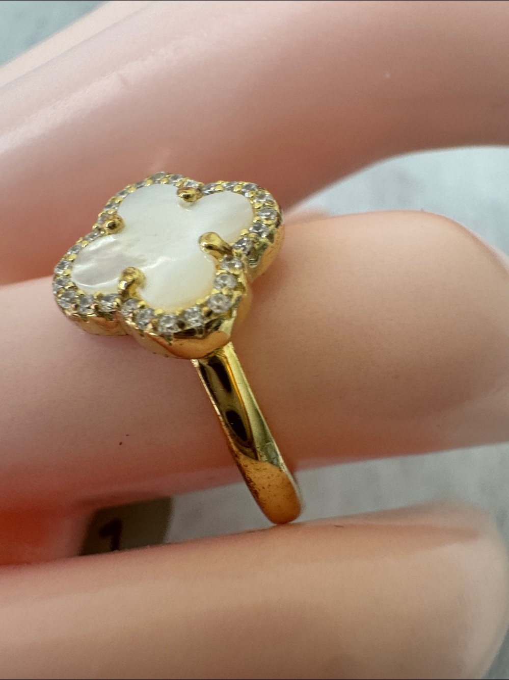 Gemolio 925 Sterling Silver Gold Plated Ring W Genuine Mother Of Pearl Sz. 7 - Picture 4 of 8